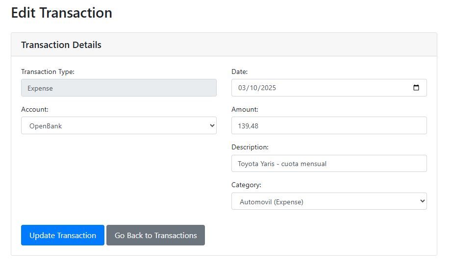 Edit transaction form