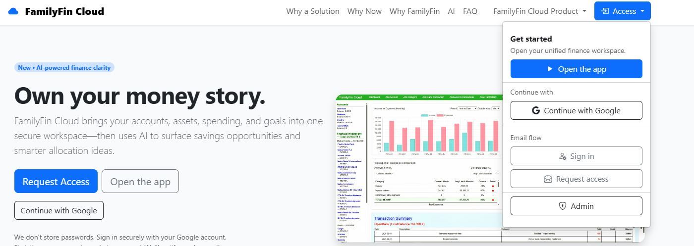 FamilyFin Cloud dashboard preview